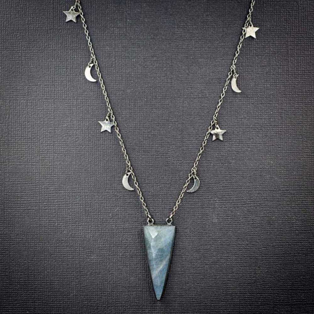 Labradorite Triangle Pendant on Moon and Star Chain – A